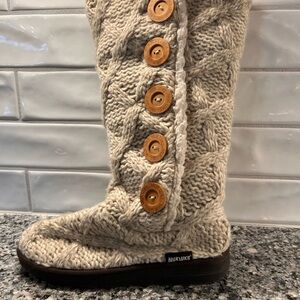 Muk Luks Cream Knit Button Winter Boots